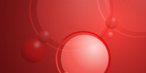 Abstract red backdrop featuring radiant spheres and translucent circles creates a visually appealing composition, highlighting the interplay of shapes and tonal variations