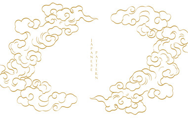 Brush stroke texture with Japanese chinses cloud pattern in vintage style. Abstract art landscape banner design vector.
