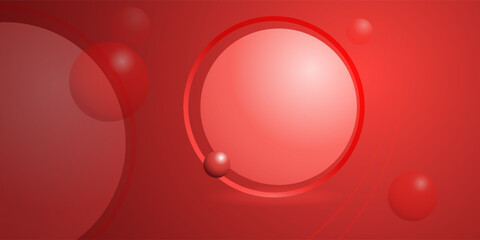 A modern red gradient backdrop presents a bright circle with a double red ring alongside smaller red spheres to create a clean, visually compelling, and contemporary design.