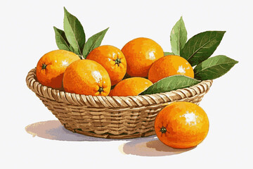 Citrus Weave Kumquats in a Wicker isolated watercolor vector illustration svg