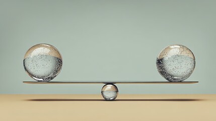 Balancing Scale with Glass Balls and Pebble on Seesaw to Represent Equilibrium Business Ethic transparent business ethic concept