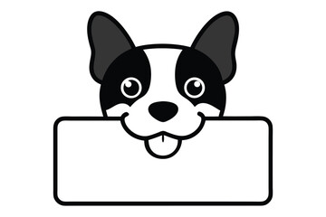 Dog happy head face hanging on paper board template line art vector illustration