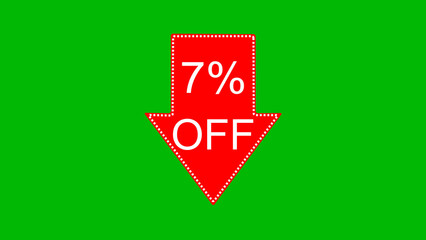 7 percent off discount offer icon illustration. illustration arrow pointing 7 percent off text illustration. green background 4k illustration.