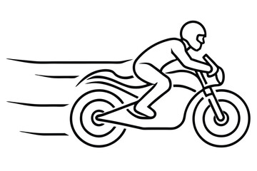 line art illustration of a person riding a motorcycle at high speed vector illustration