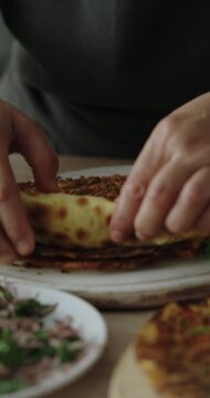 Delicious traditional Turkish lahmacun pita