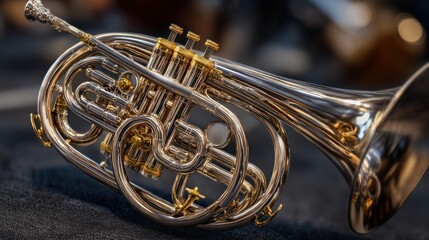 Elegant french horn close-up featuring intricate silver and gold detailing