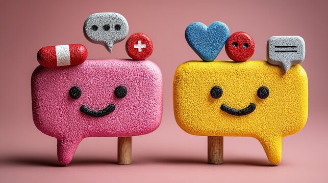 Safe mental health conversations concept with speech bubbles, supportive dialogue icons for health, communication, and design ads