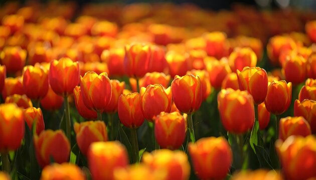 Vibrant orange-yellow tulips in a field