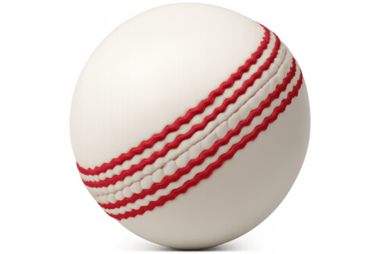Cricket ball featuring prominent red seam, isolated on a transparent background, ready for compositing into sports-themed designs