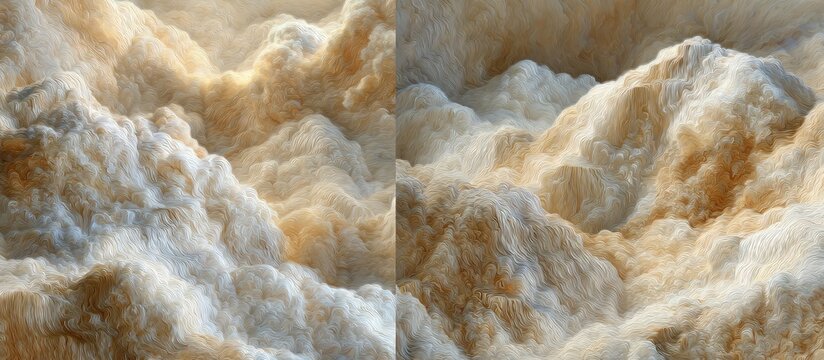 Abstract textured landscape of light beige and off-white, resembling clouds or a mountainous region
