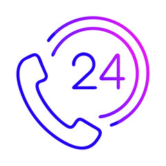 Neon hour service call center icon vector illustration in blue and purple on black background