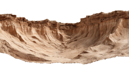 Brown eroded rocky mountains with transparent background form dry canyon.