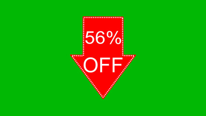 56 percent off discount offer icon illustration. illustration arrow pointing 56 percent off text illustration. green background 4k illustration.	