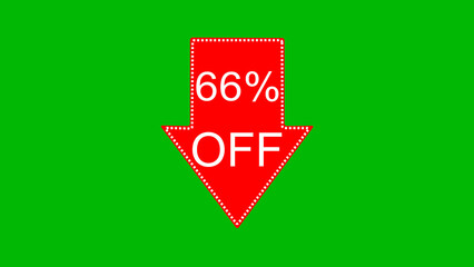 66 percent off discount offer icon illustration. illustration arrow pointing 66 percent off text illustration. green background 4k illustration.	