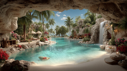 A beautiful grotto, a lagoon near the hotel, a fabulous place to relax with palm trees, sea and waterfall. Clean sea sand and relaxation.