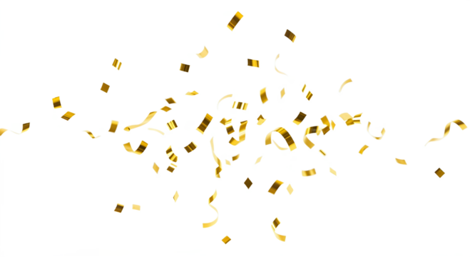 Highlighted gold confetti twirling with slow-motion aesthetic with transparent BG