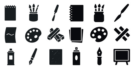 Obraz premium Art and design solid icons set – creative, filled, painting and drawing tools