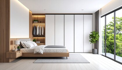 Modern bedroom with large window