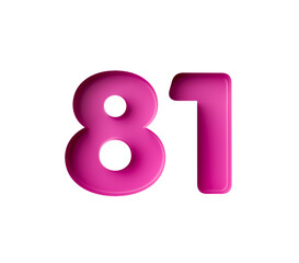 Vibrant pink number 81 Eighty one in bold gradient font with a slight shadow effect, 3d illustration