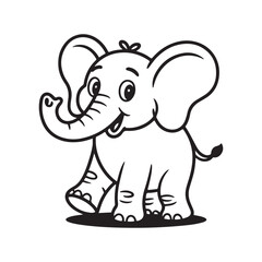 Naklejka premium Charming Cartoon Elephant Illustration Depicting Playfulness and Joy, Perfect for Children's Content and Educational Materials with its Black and White Simplicity