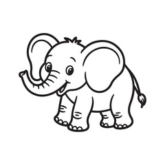 Obraz premium Cartoon Elephant Illustration Cute Animal Outline Graphic for Childrens Designs Adorable and Playful Depiction Simple Black and White Artwork