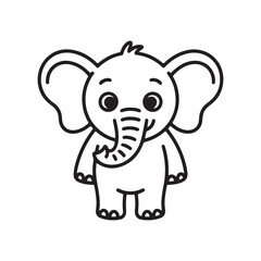 Fototapeta premium Whimsical Line Art Depicting a Cute Baby Elephant, Perfect for Children's Illustration and Simple Animal Designs, Ideal for Coloring Pages
