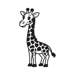Fototapeta premium Charming Cartoon Giraffe Standing Tall with a Playful Expression in Black and White Silhouette Style Perfect for Children's Designs