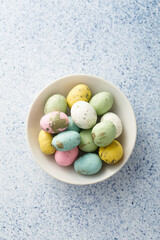 Easter eggs candies in a bowl