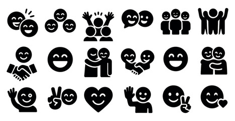 Communication and teamwork icons set – solid, filled, cooperation symbols