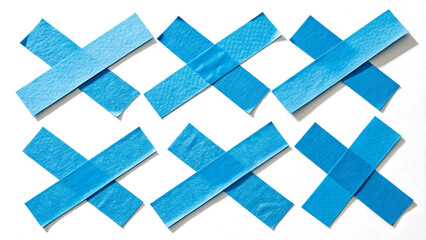 A versatile set of six crinkled blue painter's tape crosses arranged in a simple grid pattern....