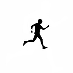 Silhouette of person wearing smartwatch and jogging on white background
