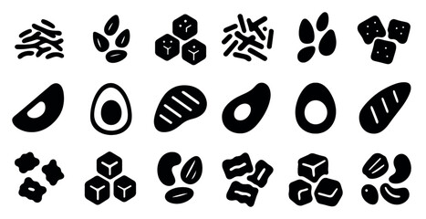 Fototapeta premium Food and ingredients solid icons set – filled, cooking, culinary symbols
