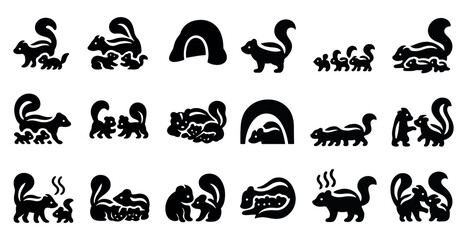 Naklejka premium Animal silhouette icons set – solid, filled, wildlife and nature symbols