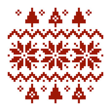 red and white Christmas sweater with a pattern of trees and snowflakes. design for all business