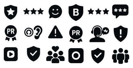 Customer support solid icons set – service, help desk, assistance symbols