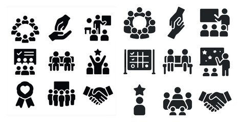 Education and learning icons set – solid, filled, school and classroom graphics