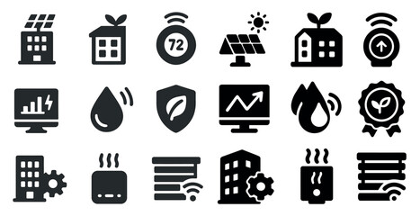 Eco energy silhouette icons set – renewable, sustainable, green energy symbols