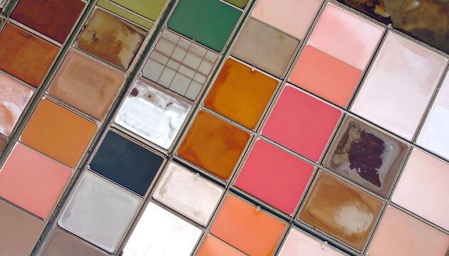 Array of colorful rectangular containers