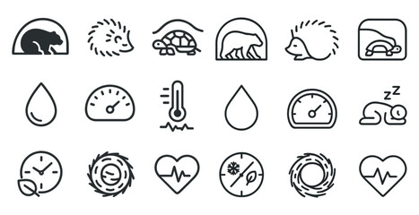 Wildlife and nature outline icons set – silhouette, linear, forest and animal symbols