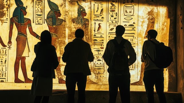Exploring ancient wonders: a group contemplates Egyptian hieroglyphs and art