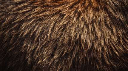 Fototapeta premium Close-up of brown bear fur on a living animal, warm brown shades with layered thick hair