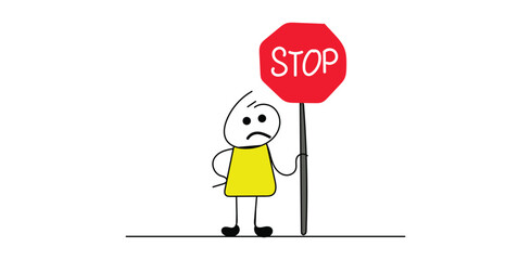 stop,sign,stick figure modern hand drawn icon for safety rule instruction design vector graphic for behavior guidance