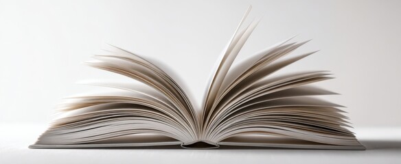 The open book showcasing its pages in an elegant presentation on a white background.