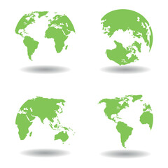 Illustration of a set of world map icons on a white background.