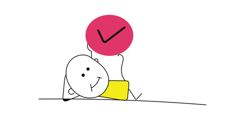 check,done,stick figure modern hand drawn icon for completion achievement task design vector graphic for productivity goal