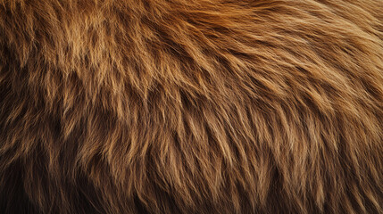 Fototapeta premium Close-up of brown bear fur on a living animal, warm brown shades with layered thick hair