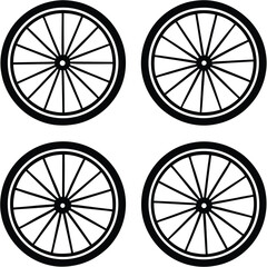 Four Simple Black and White Bicycle Wheel Illustrations