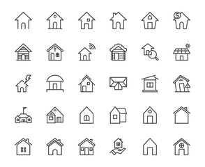 Simple multi collection of home outline icon and related on white background, real estate and investment concept, 48x48 pixel perfect icon editable stroke line for web, media, ux,ui, application