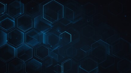 Glowing hexagons on dark abstract background. Neural network AI generated