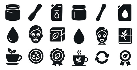 Natural and organic silhouette icons set &ndash; eco, health, wellness symbols